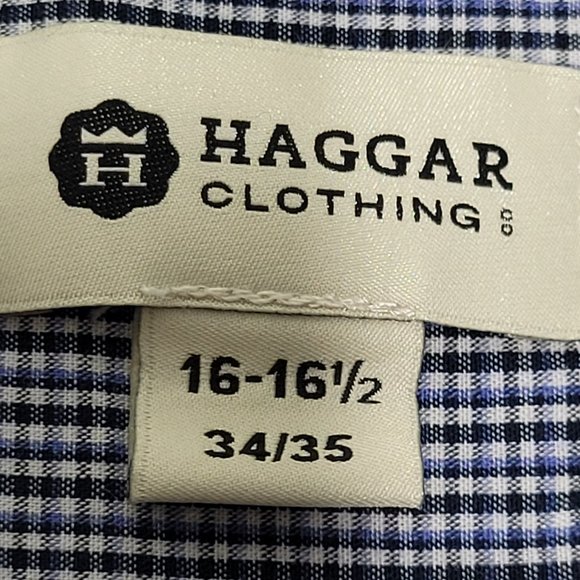 Haggar Clothing Mens Blue Patterned Regular Fit Long Sleeve Button Up Shirts - Picture 8 of 11